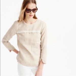 J. Crew Linen Long Sleeve Tassel Fringe Blouse. 00.